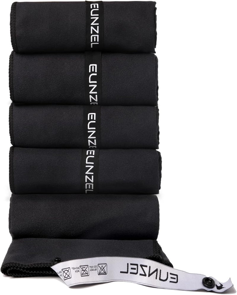 Eunzel Microfiber Workout Towel,Quick Dry Silver Ion Absorbent Sweat Gym Towel for Workout, Camping, Travel, Exercise& Fitness 31.5"x15.7", Set of 5 Black - Image 1